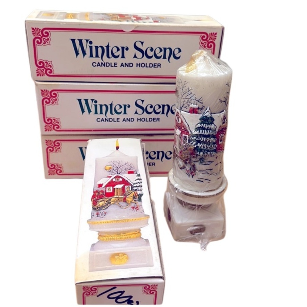 WINTER SCENE  candle and holder VINTAGE 80’s